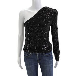 Generation Love Womens One Shoulder Long Sleeve Top Black Size XS
